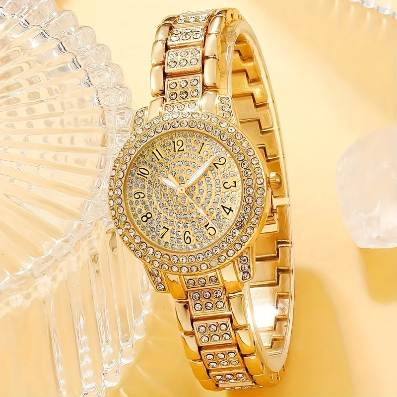 2pcs Ladies Watch Set Fashion Casual Ladies Quartz Watch and Fashion Casual Hip Hop Bracelet